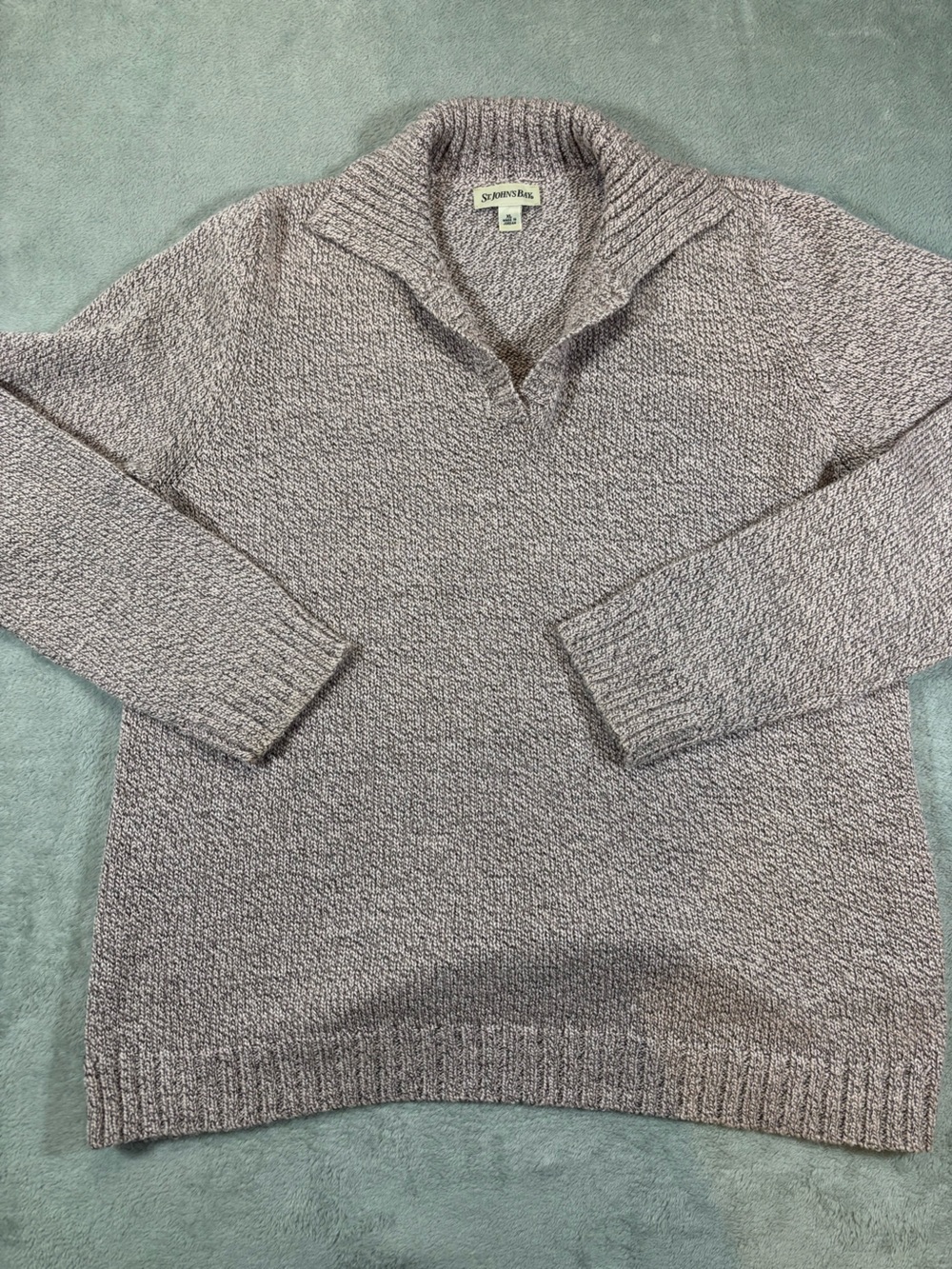 St. John's Bay Marled Collared Split V-Neck Knit Sweater Pink XL